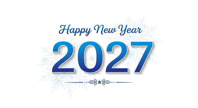 Happy new year 2027 graphic festive blue typography with snowflake design