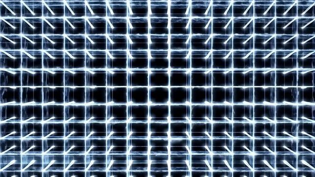 Dynamic reflection of abstract light patterns shifting across metallic grid