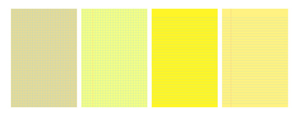 Set of yellow legal pad pages with lined or grid designs © dniprodd