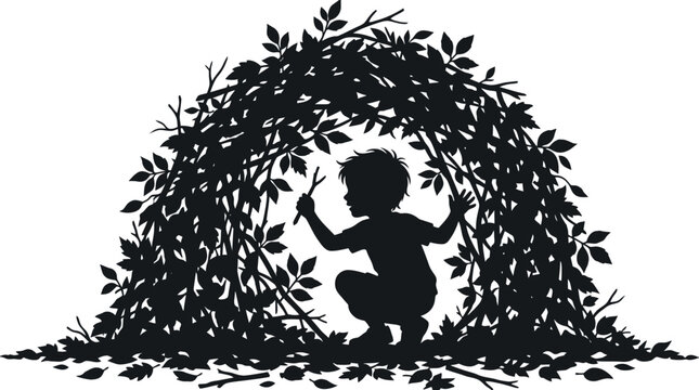 Black silhouette of a child playing.
