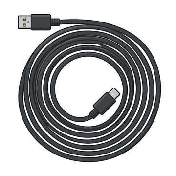 Usba to usbc charging cable coiled in a circle