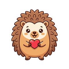 Fototapeta premium Cute cartoon hedgehog holding a red heart