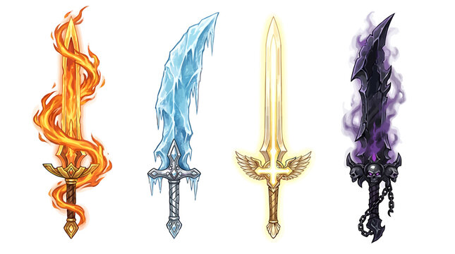 Set of four magical elemental swords