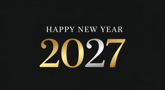 Happy new year 2027 elegant gold and silver typography on black background