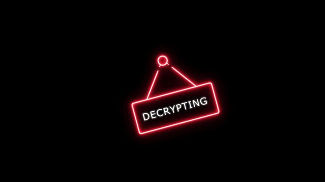 Red Neon Sign Decrypting Text On Black Background decryption