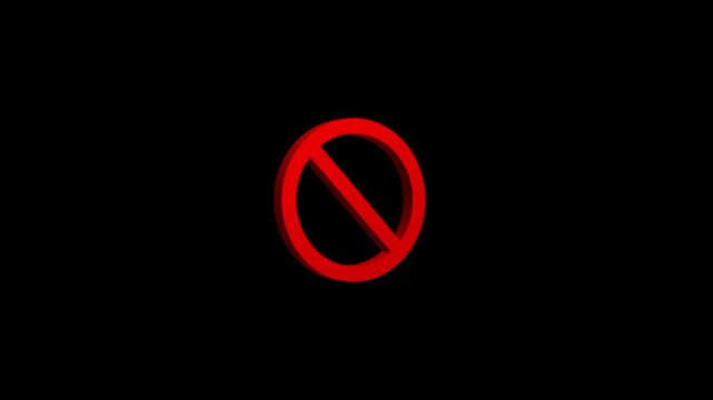 Red 3D Prohibition Sign on Black Background alert