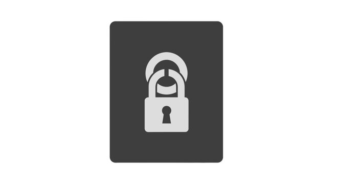 Unlocked padlock icon on a dark grey square background, security concept