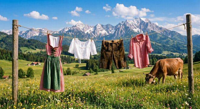 Tracht an einer W&auml;scheleine im Allg&auml;u