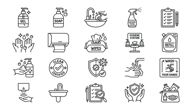 Hygiene and sanitation icon set handwashing cleaning and safety measures