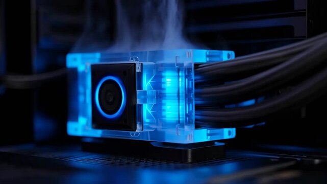 Cooling technology in action: blue led fan with smoke highlights pc performance