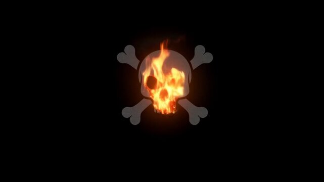 Animated skull icon: fiery transformation and smoke effects in motion