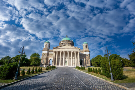Basilica of Esztergom, a city in Hungary. A domed church in the neoclassical style, built from 1822 to 1856, with a crypt and an ornate interior.