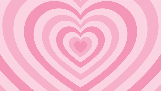 Monochrome horizontal background of heart shaped tunnel. Rainbow romantic pattern. Pink pastel colors