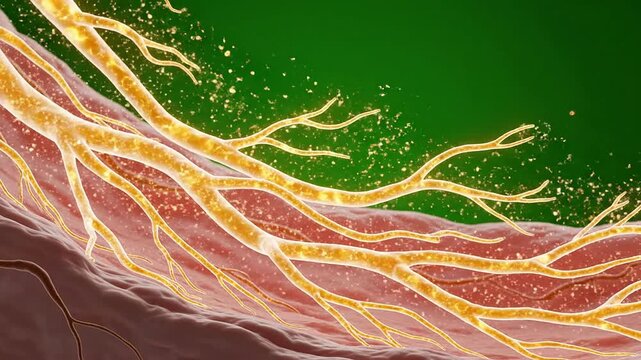 Intricate Glowing Neural Pathways on Vibrant Green Background Showcasing Complex Biological Communication and Anatomy