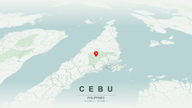 Modern minimalist vector map of Cebu City, Philippines. High-quality scalable illustration of Cebu city grid, CCLEX bridge, and Mactan Channel transit networks for posters design.