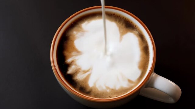 Creating latte art: milk pouring and foaming in a cappuccino sequence