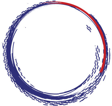 Brush stroke circle, abstract background, blue and red design element, vector graphic