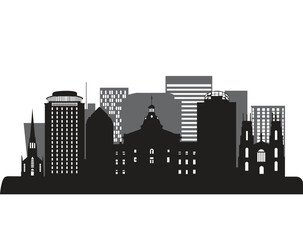 Obraz premium City skyline, urban landscape, black silhouette, modern architecture, cityscape vector