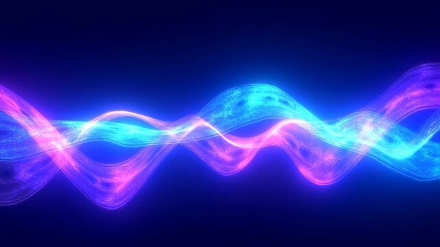Vibrant neon waveforms flowing seamlessly in dynamic motion on dark background