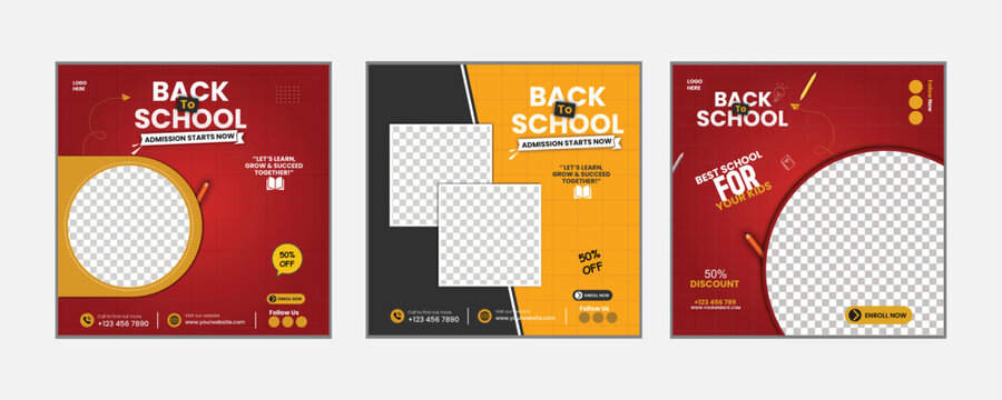 Modern Back to School Admission Flyer Template, Education Social Media Post Design for School Marketing and Promotion.
