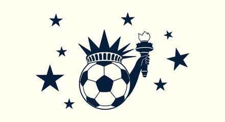 Creative soccer football logo with Statue of Liberty crown torch and star elements vector design © vectorial