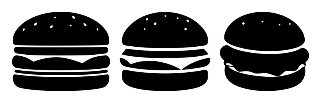 Hamburger menu icon set with solid black color and minimalist design featuring user interface, web navigation, mobile app with interface button and menu button