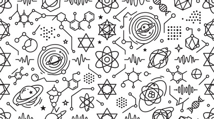 Science and Technology Seamless Pattern Black Line Art Atoms © Syed Radif