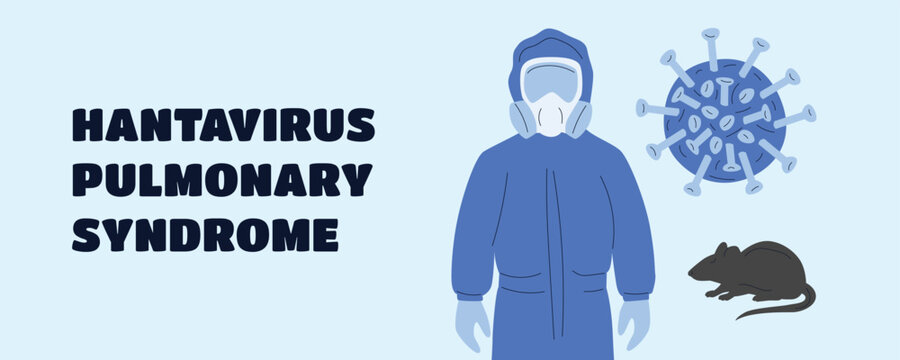 Hantavirus Outbreak Awareness Banner, Rodent Borne Disease, Protective Equipment and Public Health Concept