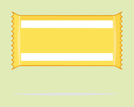 Blank yellow horizontal flow pack snack wrapper bag packet mock up template for candy chocolate wafer bars - Vector Illustration