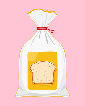 Soft sliced white sandwich bread loaf pack icon in transparent plastic wrap tied with red string for delicious breakfast toast - Vector Illustration