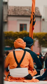 Guards protect the sacred text of the Sikh guru during the Vaisakhi festival