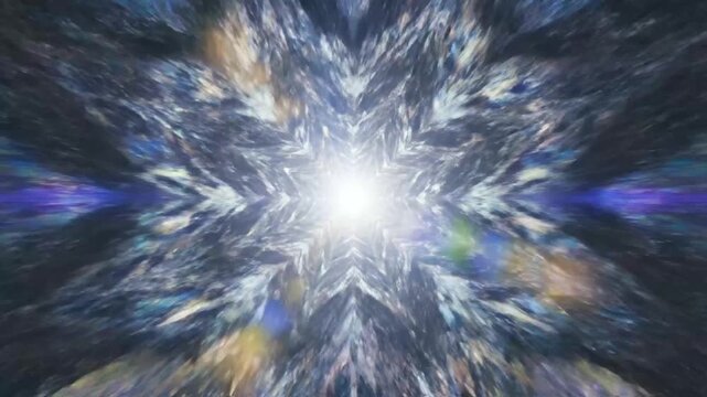 Intricate crystalline star pattern in a kaleidoscopic tunnel.