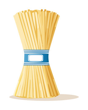 Dried spaghetti pasta bundle tied with blue ribbon healthy Italian carbohydrate ingredient for cooking traditional mediterranean delicious gourmet dinner meal - Vector Illustration