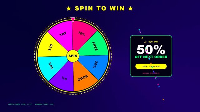 A vibrant social commerce overlay feature spins on a digital display interface showing a discount offer animation for an online retail marketing customer experience