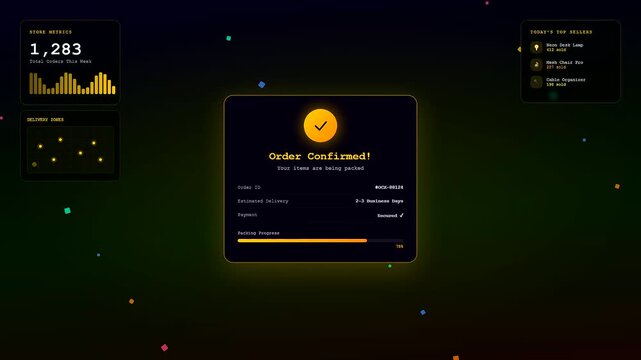 a vibrant social commerce overlay tracking order progress in a digital interface displaying rising sales metrics and yellow graphical elements for modern online shopping experiences