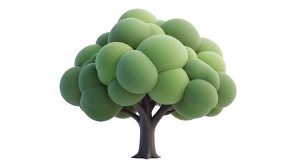 Isolated cute stylized cartoon tree with voluminous green foliage and strong brown trunk 3D render © Saoirse