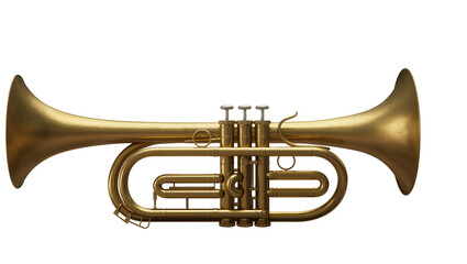 Naklejka premium Isolated gold brass cornet, classic musical instrument, trumpet family, close-up details