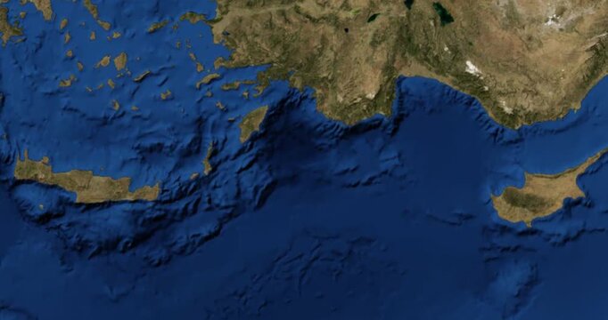 Amorgos on Globe. Zoom into the island with Earth spinning in space. High detail physical world map with Amorgos on it. Elements of this image furnished by NASA.
