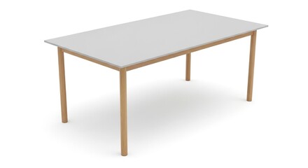 Fototapeta premium Minimalist Wooden Table with White Surface Isolated on White Background.