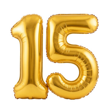 Gold foil number 15 balloons transparent background