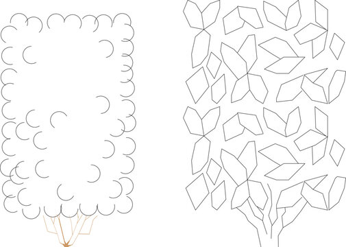 Technical architectural line drawing displaying stylized, two-dimensional elevation views of hedges or decorative shrubbery with distinct geometric foliage patterns for landscaping and site planning