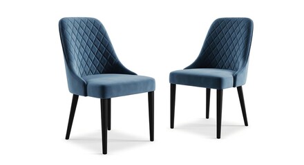 Naklejka premium Elegant Blue Velvet Chairs on White Background, Modern Furniture.