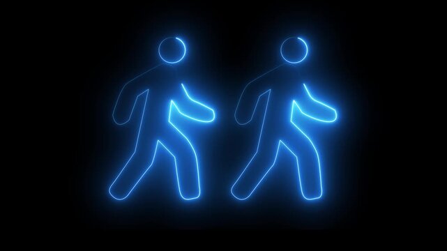 Glowing neon male icons. Neon tow man icon  toilet sign animation black background.