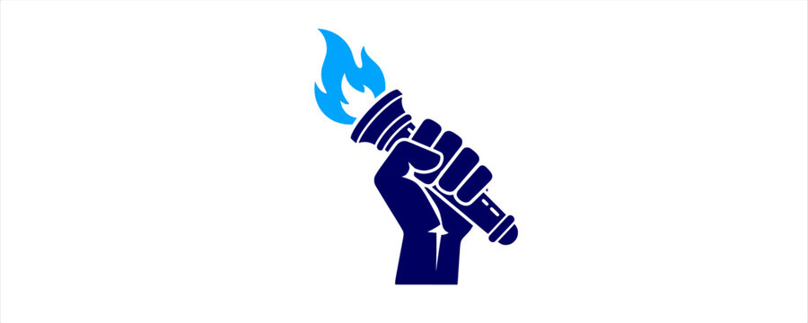 Freedom Torch icon. Flat Icon Design Style Raised Fist Holding Flame Torch Symbol Revolution, protest movement, activism concept, leadership, empowerment