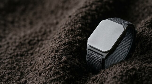 Screenless fitness tracker mockup on premium dark boucl&eacute; fabric background