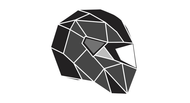 Black low poly motorcycle helmet side view illustration.