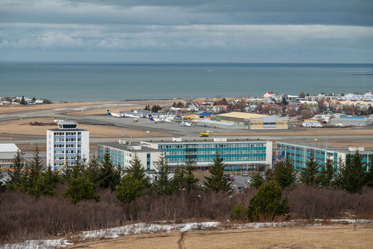 View of the airport if the city of Reykjavik in Iceland
