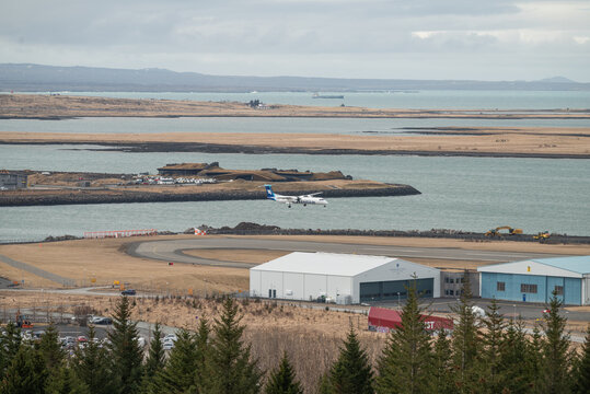 View of the airport if the city of Reykjavik in Iceland