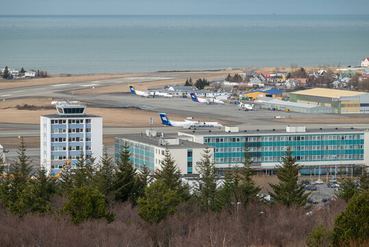View of the airport if the city of Reykjavik in Iceland