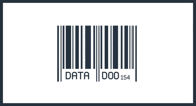 Generic barcode symbol with "DATA 000 154" text for product identification, scanning, and digital information concept